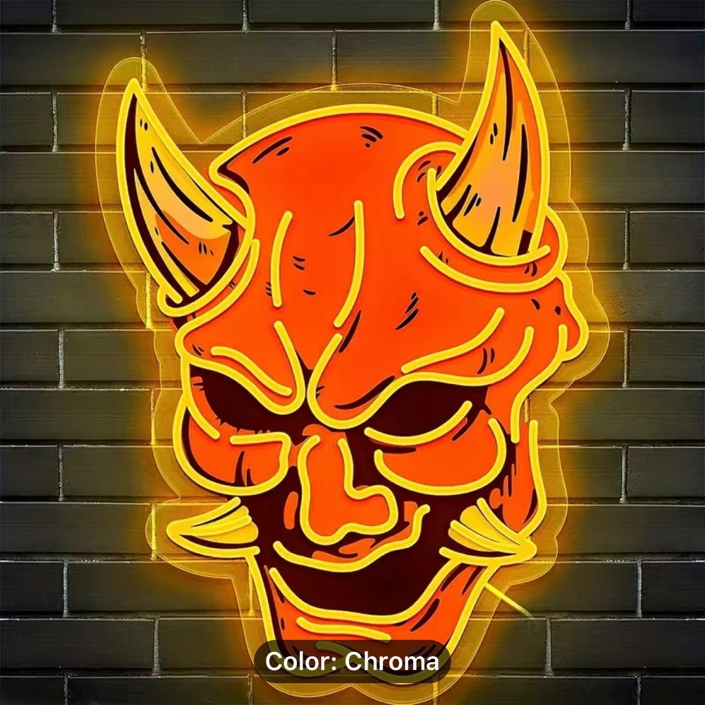 Neon Devil Mask Sign Game Room Goth